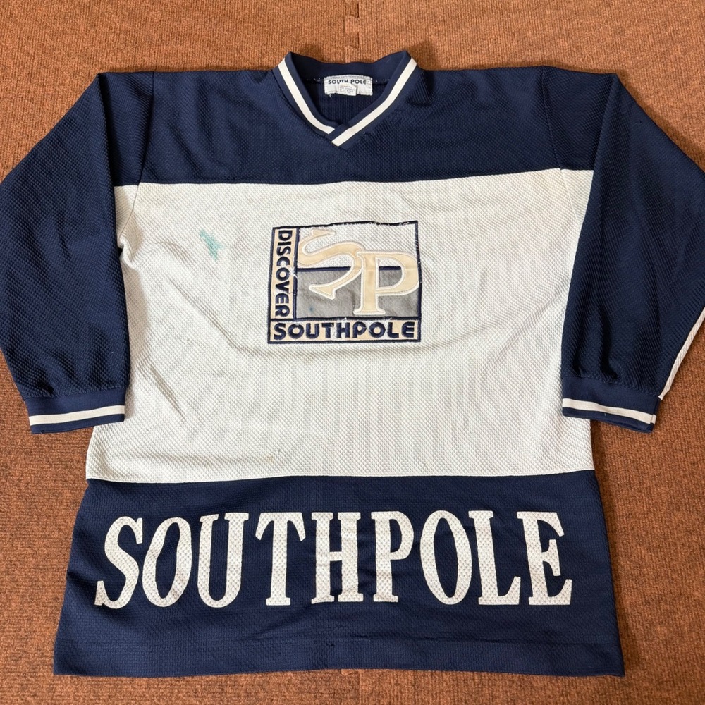 Vintage Southpole Navy White Hockey Jersey Mens XL Long Sleeve Mesh Streetwear